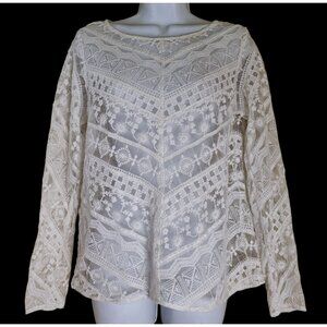 Sundance All-Over Lace Top Size S Cream Off-White Long Sleeve Pullover